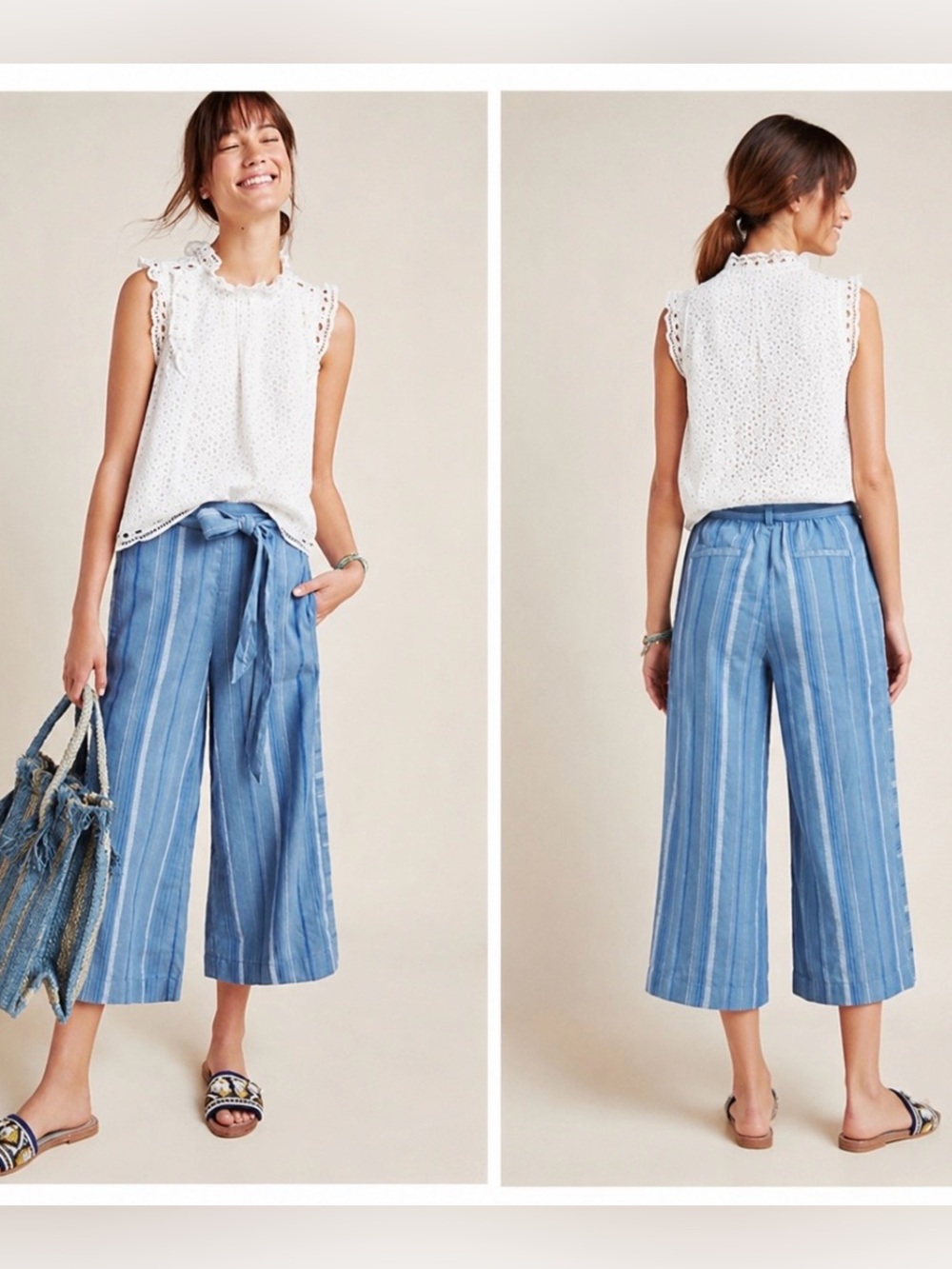 Anthropologie Laguna Cropped
Wide Leg Linen Blend Capri